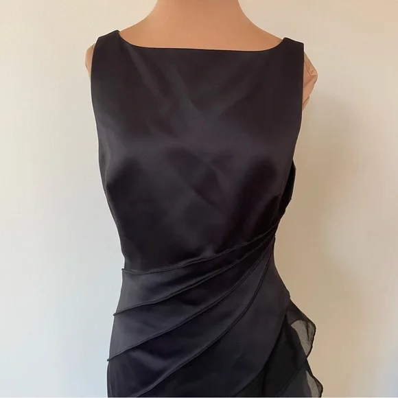 Halston Heritage Black Satin Organza Sleeveless Ombre Degrade Tiered Gown EUC 2 - Picture 8 of 12